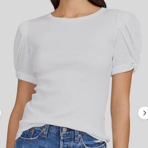 1.State White ridded Puff Sleeve Top/ Tee Sz L NWT